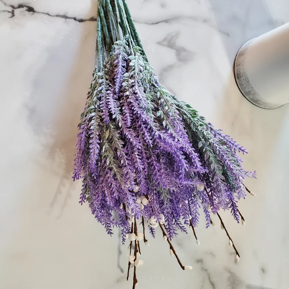 Lavender Artificial Flowers in Decorative Flower Pitcher